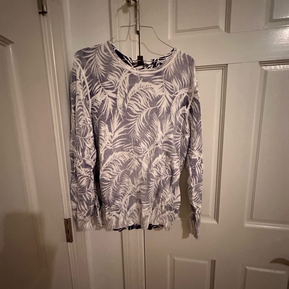 Tommy Bahama Blue and White Tropical Long Sleeve Top